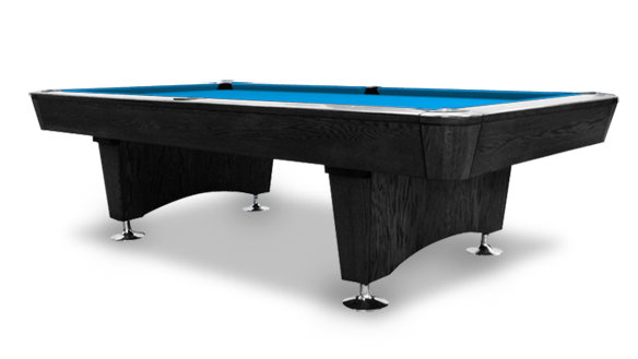 The Professional Drop Pocket Table Shown in Oak Wood with Black Lacquer Finish with Tournament Blue Simonis 860 Cloth